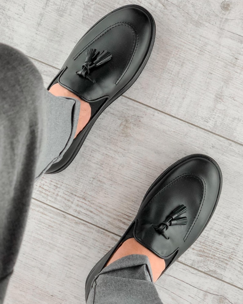 Luxorius Herrloafers i Mocka med Tofsar | Snygga Herrskor i Premium Läder | Eleganta Äkta Läderskor för Bröllop | Skor Present bild 4