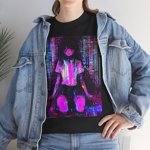 Cyber Goth Girl Digital Destruction Cotton Unisex Tee | Glitchcore, Cyberpunk Fashion, Trendy Graphic Tee, Gift for Anime Fans