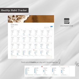 May include: A digital Healthy Habit Tracker template featuring a calendar view for June 2024. The layout includes daily habit checklists for exercise, meditation, prayer, sleep, and walking, with a percentage progress bar for tracking up to 5 habits per day.