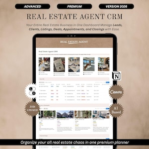 Real Estate CRM Notion Template | Client Management, Deal Tracker, Lead Management, Open House & Task Manager | Realtor Business Dashboard