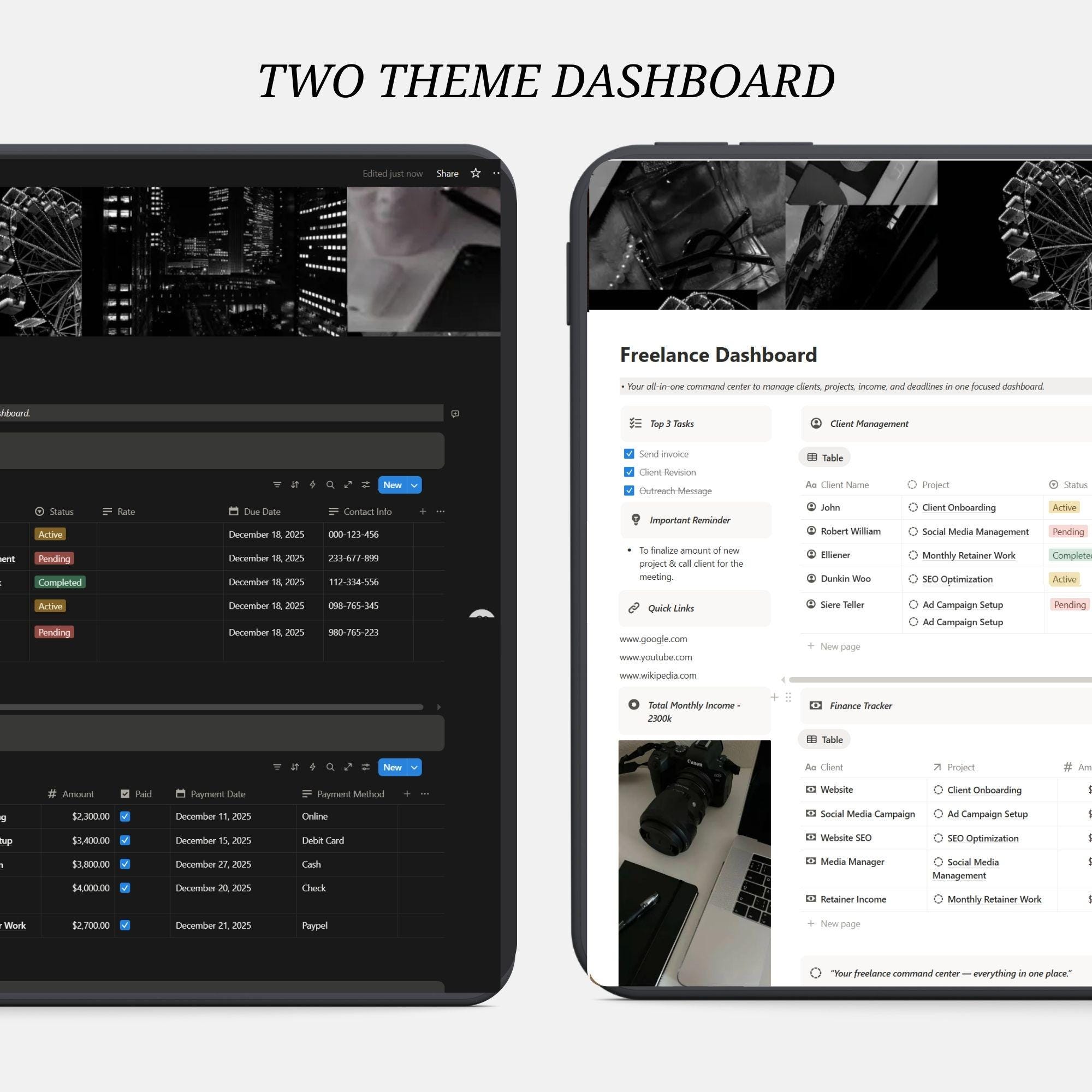 Freelance Notion Dashboard Template | Client & Income Tracker CRM ...