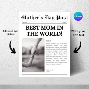Modelo de jornal para o dia das mães, encarte de flores de jornal para a mãe, folheto para o dia das mães, modelo canva editável, embrulho de buquê de flores para o dia das mães