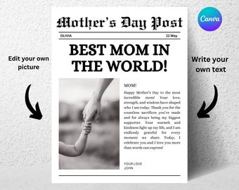 Mothers day newspaper template, newspaper flower insert for mom, Mothers day  flyer, Editable canva template,Mothers day flower bouquet wrap