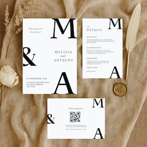 Minimalist Wedding Invitation Suite with RSVP QR Code & Details Card | Editable Modern Wedding Template | Digital Wedding Invite Set