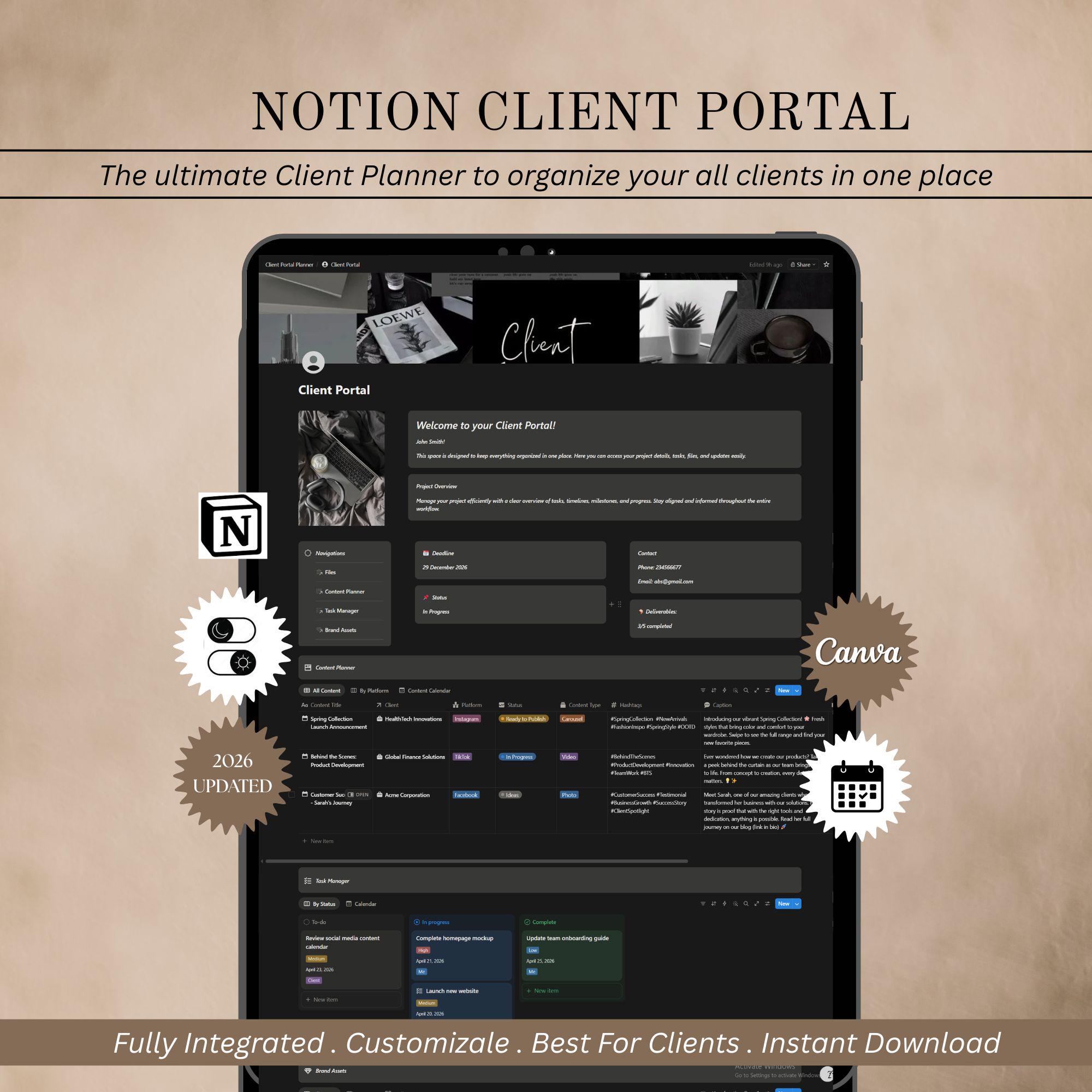 Notion Template Client Portal 2026 CRM Planner Project Management ...