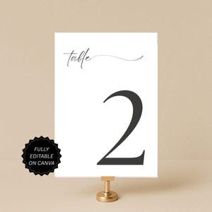 Modern Wedding Table Number Template, Minimalist Editable Table Sign, Printable Table Numbers For Wedding Reception Decor, Seating Sign