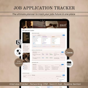 Digital Job Application Tracker Notion Template Job Search Planner Career Tracker Resume Organizer Interview Networking CRM Productivity