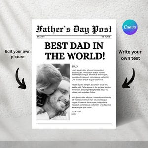 Fathers day newspaper template, newspaper flower insert for dad, Fathers day flyer, editable canva template, Fathers day flower bouquet wrap