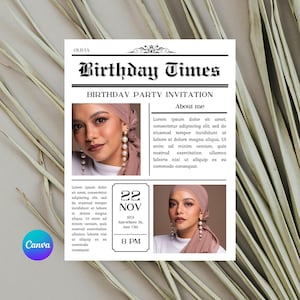Canva Birthday Newspaper Template Custom Newspaper Template  Printable Newspaper Birthday Poster for Photoshoot The Birthday Post