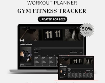 Planificador de fitness Notion / Rastreador de entrenamiento, salud y bienestar / Diario y planificador de autocuidado y fitness / Planificador digital Notion