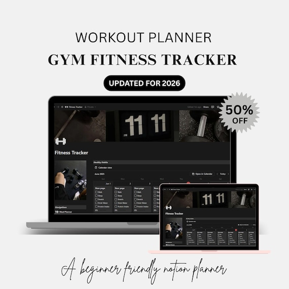 Notion Template Fitness Tracker Workout Planner Gym Habit Tracker Digital Health Journal Workout Log Beginner Friendly