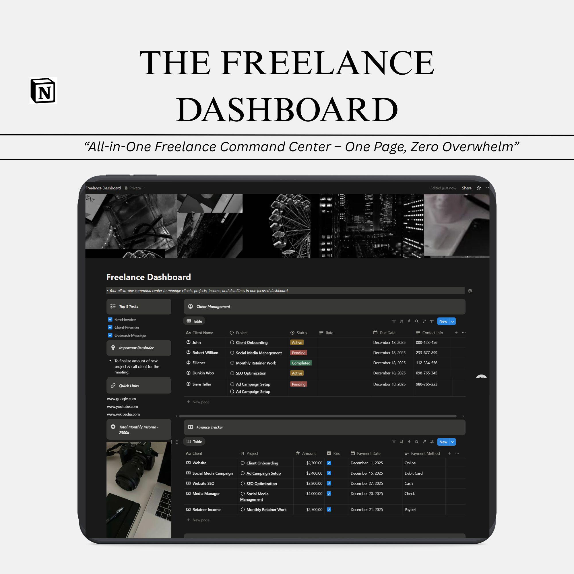 Freelance Notion Dashboard Template | Client & Income Tracker CRM ...