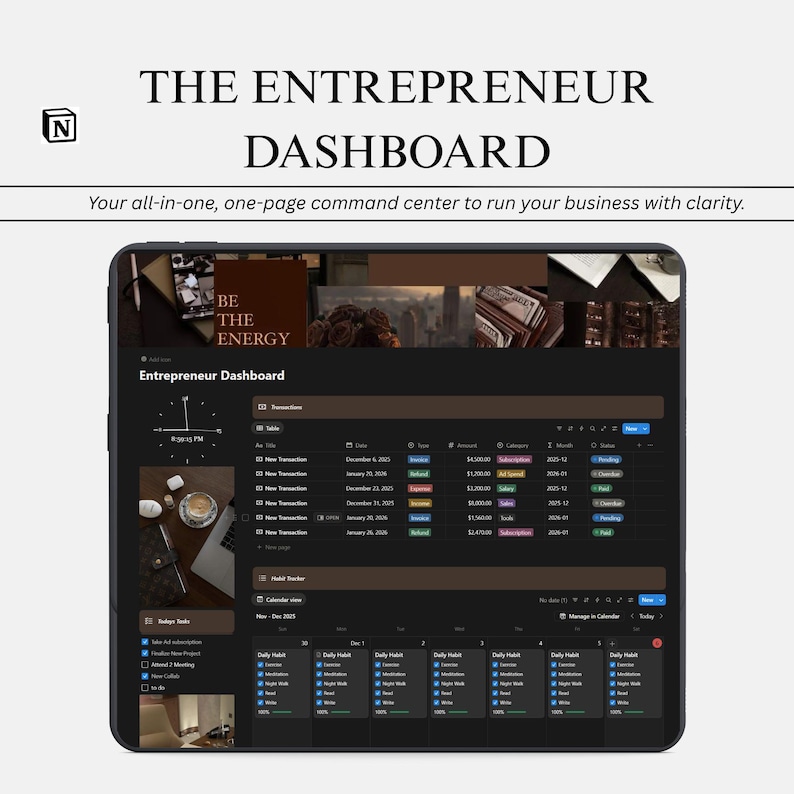 Notion Entrepreneur Dashboard Small Business CRM & Business Planner ...