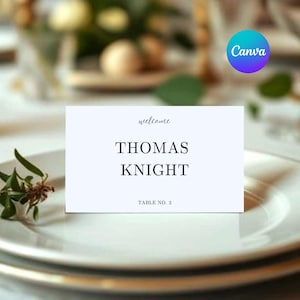 Elegant Wedding Seating Card – Printable Place Card Template – Flat or Folded Table Name Cards – Minimalist Calligraphy Style Place Card