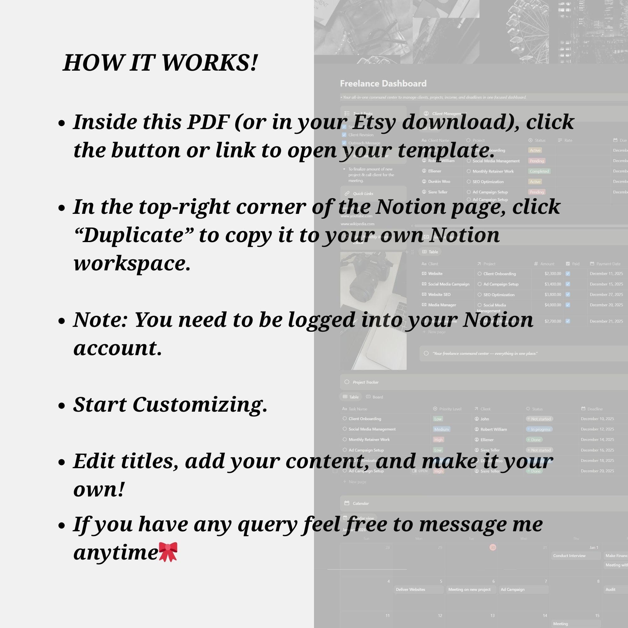Freelance Notion Dashboard Template | Client & Income Tracker CRM ...