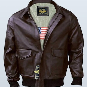80s Vintage Genuine Leather A2 Flying Jacket. Classic Mens