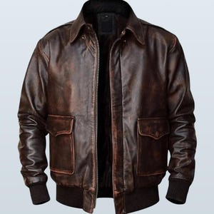 Mens A2 Bomber Brown Distressed Genuine Sheepskin Leather Bomber Jacket Men