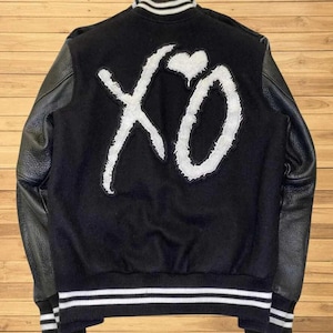 Handmade Week-nd X-O Varsity Jacket –  Leather Sleeves Letterman Jacket, Rapper Halloween Costume, Retro Hip-Hop Fashion, Gift for Him