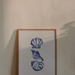 Digitale print zeeschelpen, pastelblauwe vintage kust kleindochter esthetiek, afdrukbare poster kust cowgirl, slaapzaal trendy kunst aan de muur