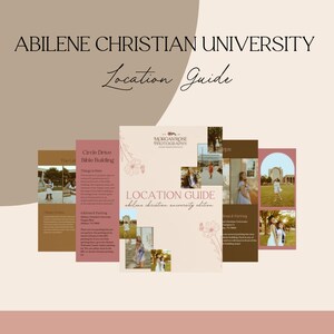 May include: A location guide for Abilene Christian University with photos of various spots on campus. The guide includes information about the Circle Drive and Bible Building.