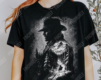 Retro jaren 90 Arthur Morgan Cowboy Mountain-T-shirt, western Adventure-T-shirt, vintage Rider-shirt