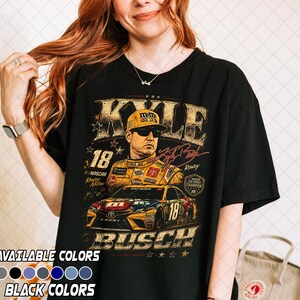 Comfortkleuren vintage Kyle Busch-shirt, 18 Racing Rowdy Busch vintage stijl graphic T-shirt, cadeau fan Stock Car afbeelding 2