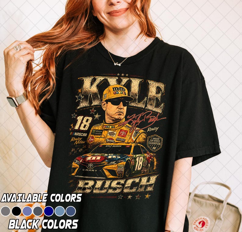 Comfortkleuren vintage Kyle Busch-shirt, 18 Racing Rowdy Busch vintage stijl graphic T-shirt, cadeau fan Stock Car afbeelding 2