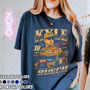 Comfortkleuren vintage Kyle Busch-shirt, 18 Racing Rowdy Busch vintage stijl graphic T-shirt, cadeau fan Stock Car afbeelding 3