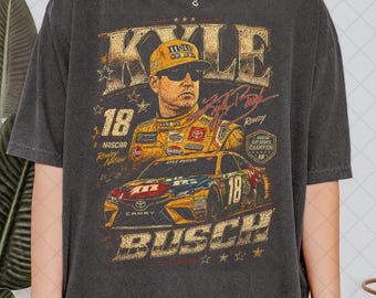 Comfort Colors ヴィンテージ カイル・ブッシュ シャツ、18 Racing Rowdy Busch ヴィンテージスタイル グラフィック T シャツ、ストックカーファンへのギフト