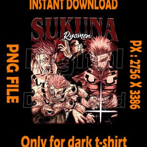 Sukuna Ryomen TShirt Design, PNG Instant Download, Ready To Print DTG