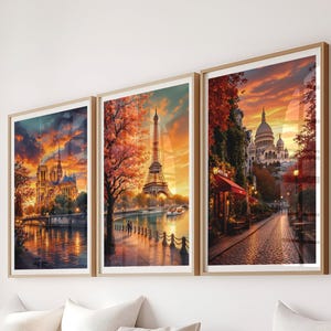 Set of 3 Paris Wall Art Prints, Romantic French Travel Poster, Aesthetic France Home Decor, Parisian Artwork, Cityscape Instant Download