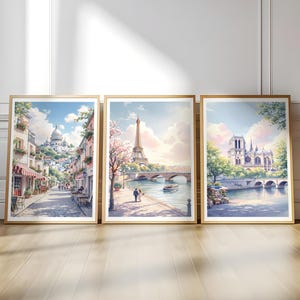 Set of 3 Paris Wall Art Prints, Romantic French Travel Poster, Aesthetic France Home Decor, Parisian Artwork, Cityscape Instant Download