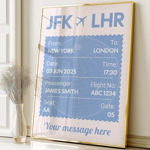 Personalized Airport Code Poster Wall Art, Custom Flight Ticket Print JPG, Printable Boarding Pass Home Decor, Luggage Tag Digital Download