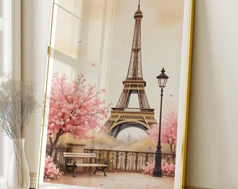 パリの壁アート、エッフェル塔のプリント、ピンクのロマンチックな装飾