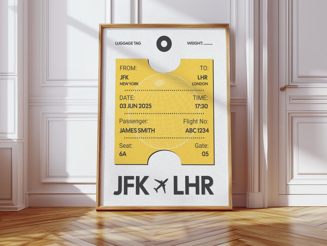 Personalized Airport Code Poster Wall Art, Custom Flight Ticket Print ...