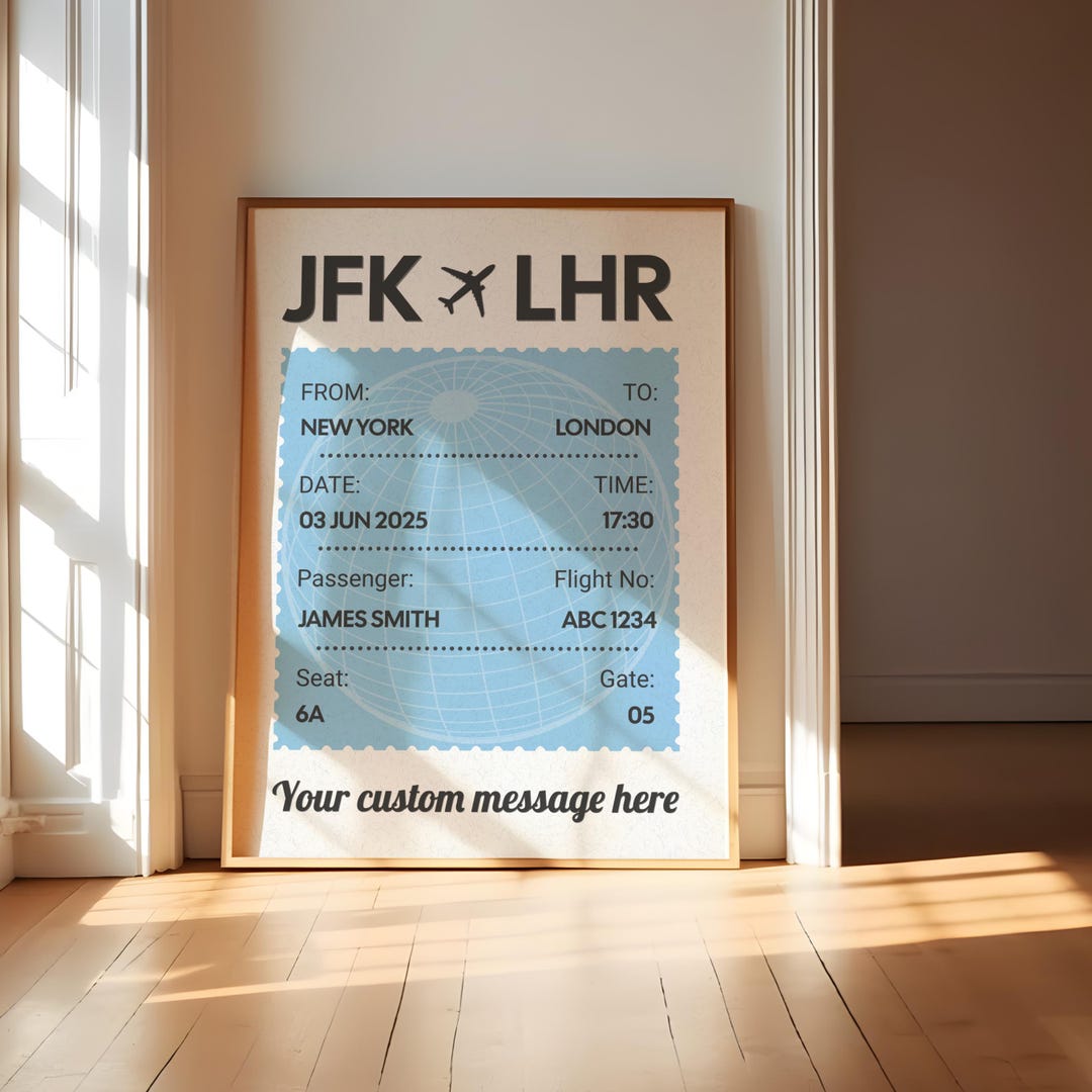 Personalized Airport Code Poster Wall Art, Custom Flight Ticket Print ...