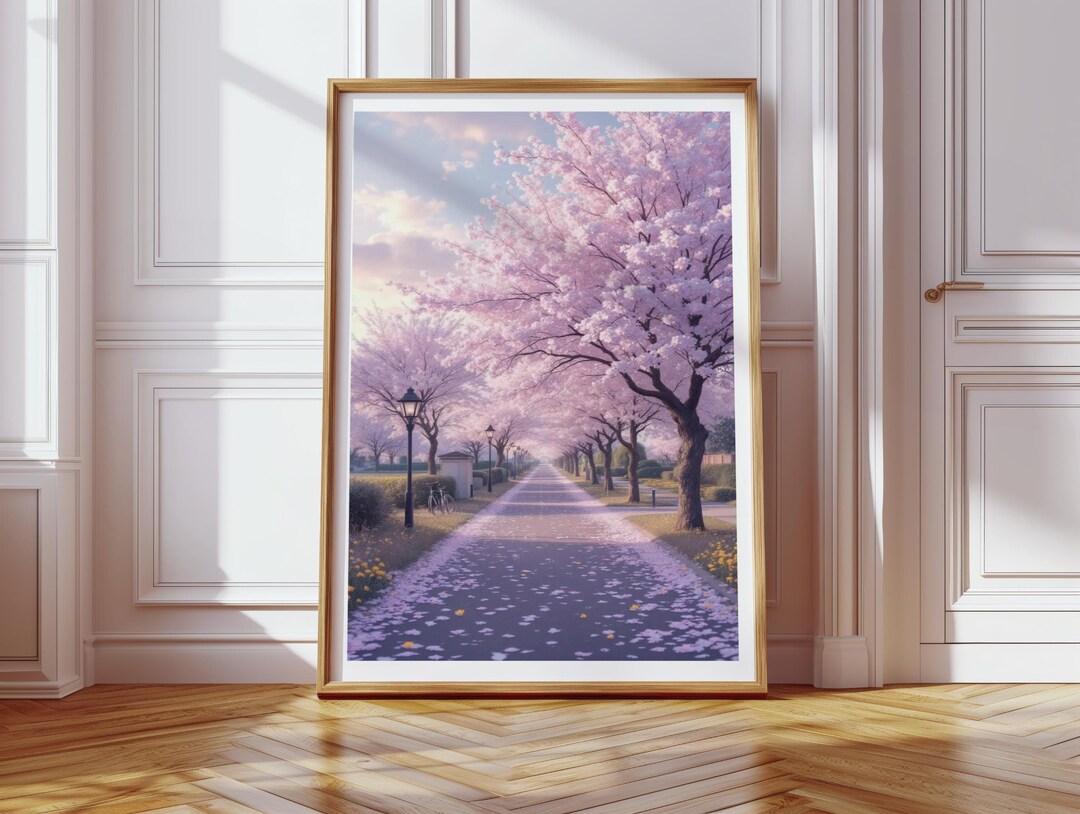 Cherry Blossom Wall Art, Pink Spring Trees Poster, Purple Path ...