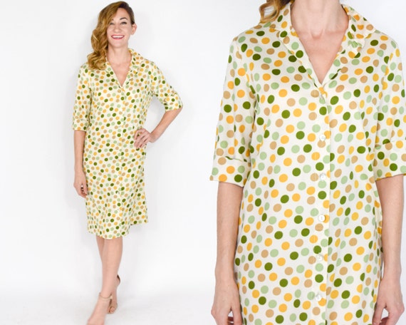 green silk polka dot dress