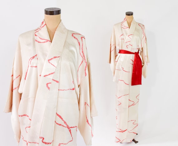 1940s Ivory Silk Long Kimono | Japanese Kimono Jac