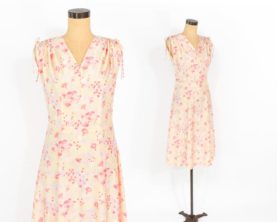 1960s Yellow Floral Dress | 60s Floral Print Nylon