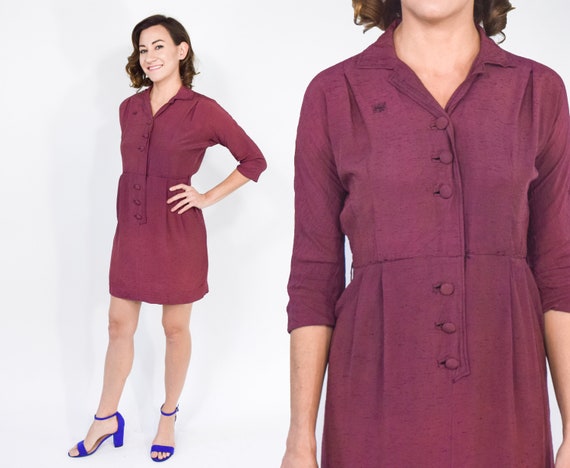 1940s Mauve Secretary Dress | 40s Purple Faded Shi