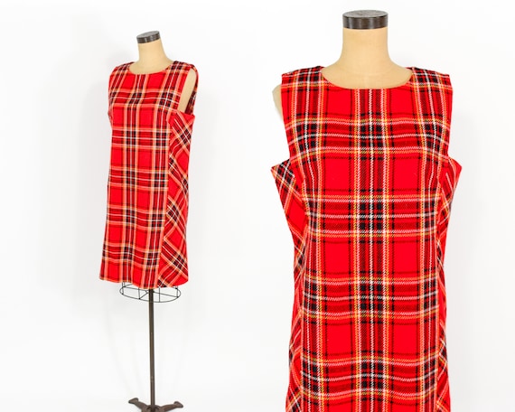 red plaid shift dress