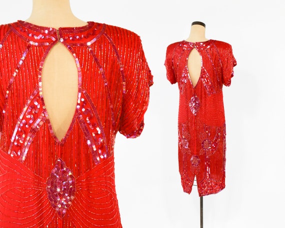 red sequin cocktail dress