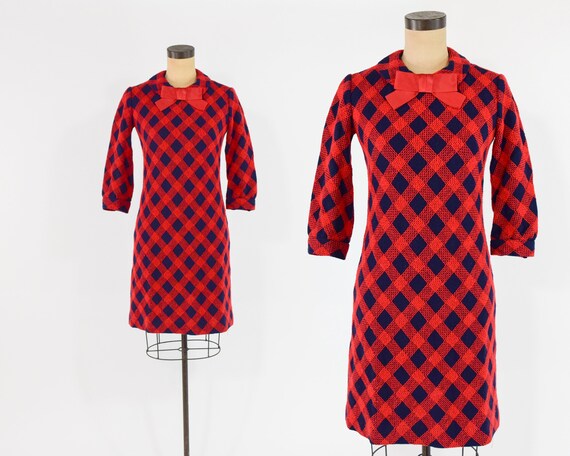 navy and red plaid dress