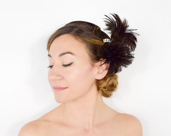 40s Feather Fascinator | Brown Velvet Feather & Rh