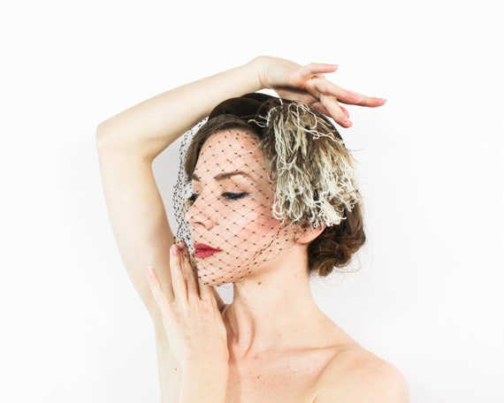 40s Feather Hat | Brown Wool Beaded Ostrich Feathe
