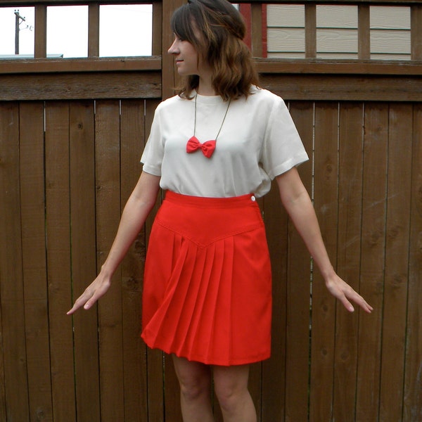 Pretty in Pleats 80s Bold Red High Waist Mini Skirt, Small
