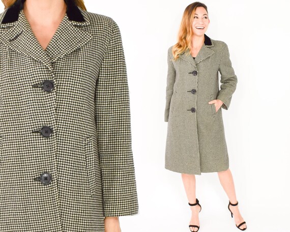 1940s Grey Wool Coat | 40s Black White Houndstooth