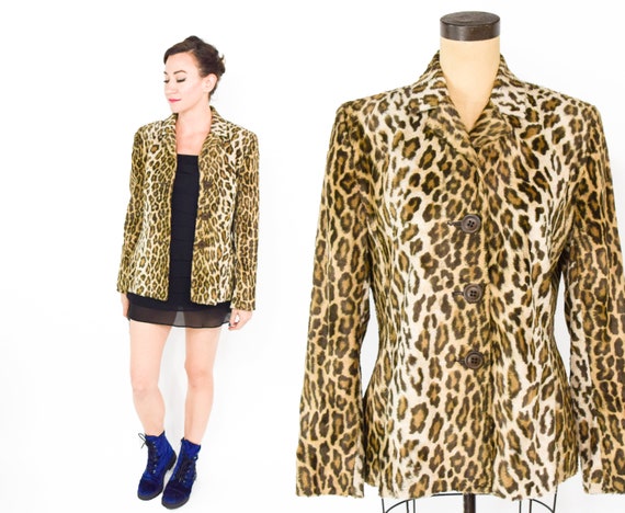 1990s Leopard Animal Print Jacket | 90s Faux Fur A