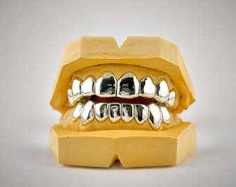 Grillz personalizado de plata de ley 925: sólido con corte permanente, kit de molde gratuito